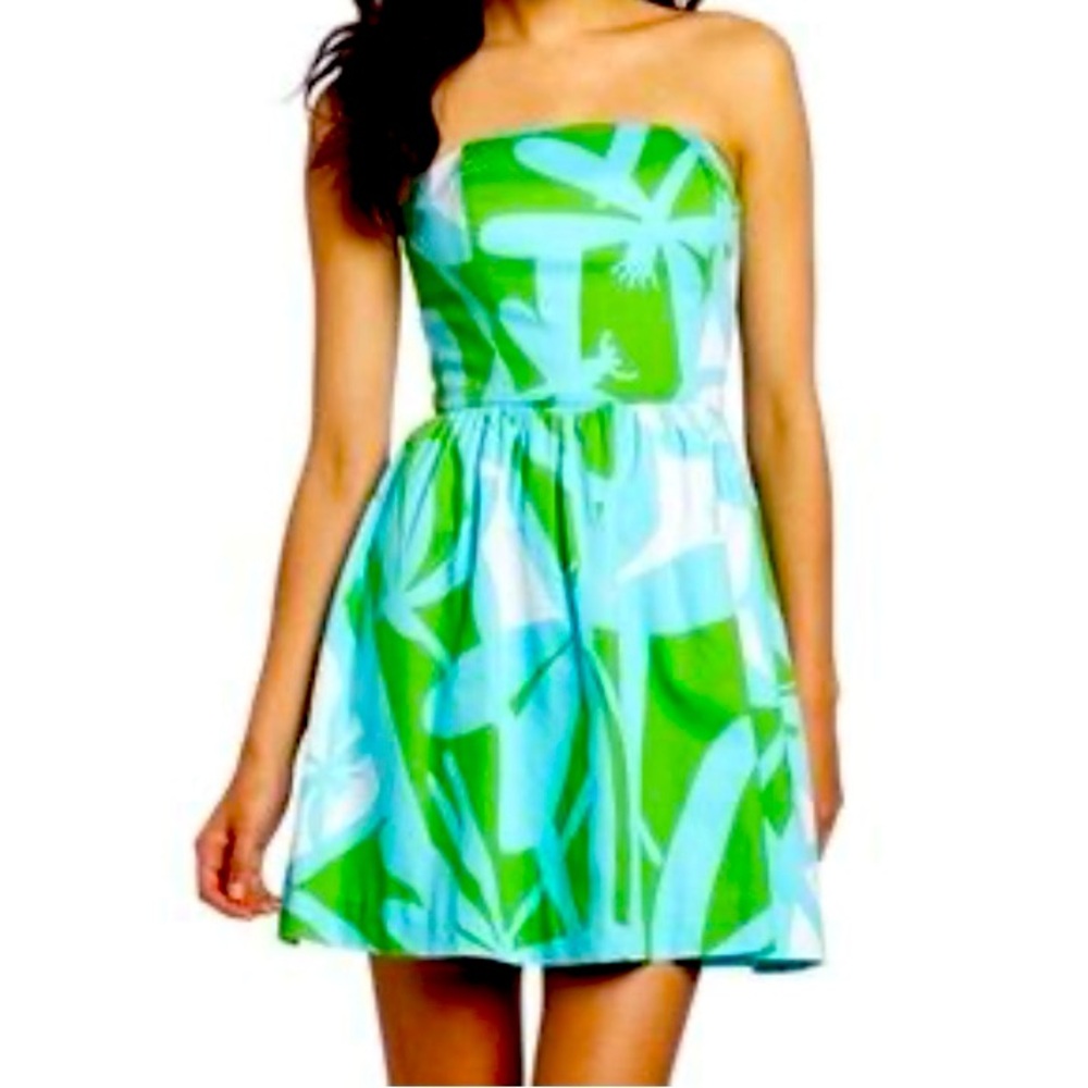 LILLY PULITZER Lottie GREEN BEAN all LIT UP Womens strapless dress Washable 4 6